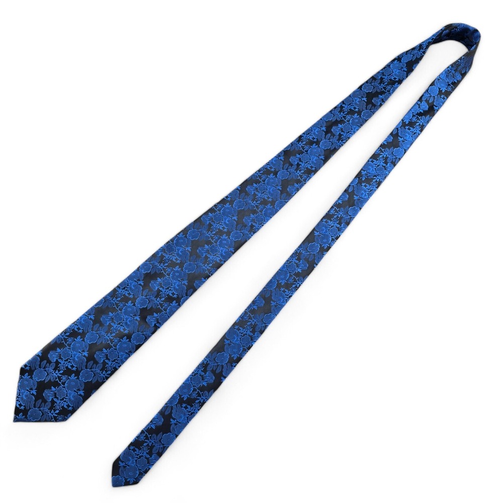 Jonathan David Mens Tie Blue Black Floral Polyester 60L 3.5W Formal Accessory